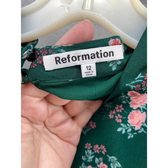 Reformation Shirt Sz 12 Raye Emilia Green Floral Long Sleeve Open Back Crop - Picture 10 of 14